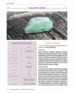 un exemple de fiches de minéraux, avec la calcite verte